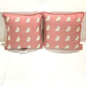 Pink Beaded Bunny Pillows Easter Set of 2 Rabbits Threshold Farmhouse NEW
